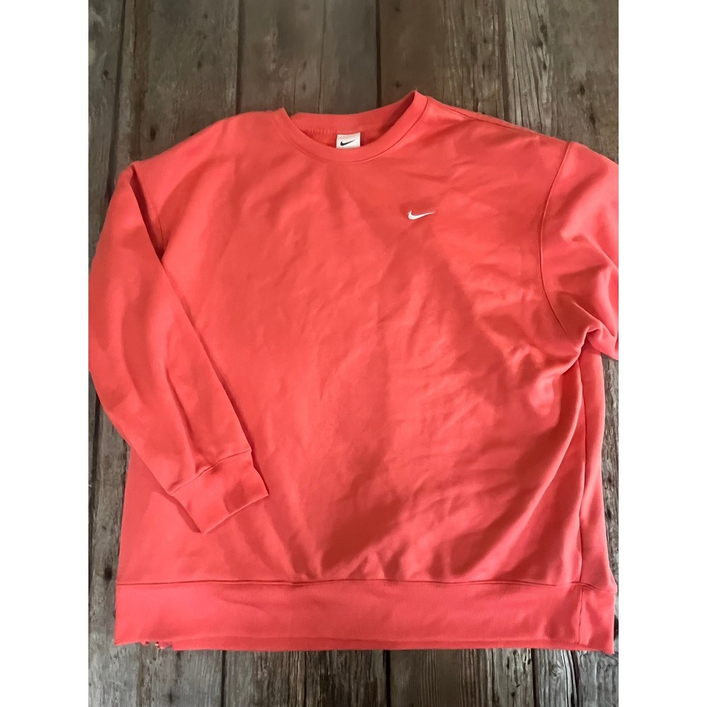 Nike Therma-FIT Sweatshirt Womens XL Coral Pink Crewneck Side Zip Fleece Top